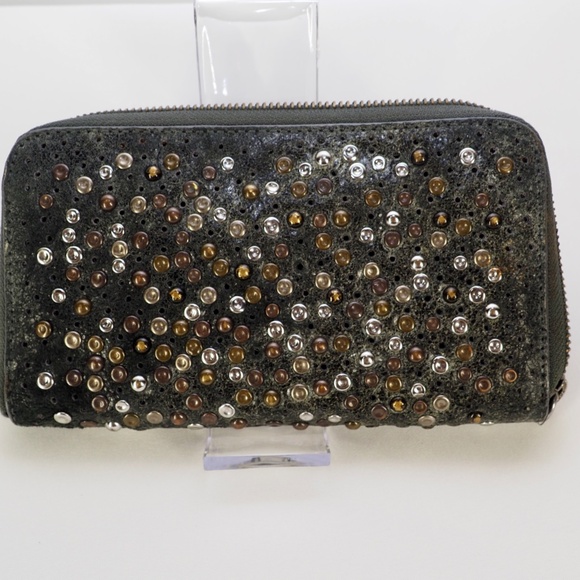 RARE Frye Deborah Studded Slate Gray Leather Bag + Matching Zip Wallet - Picture 5 of 15